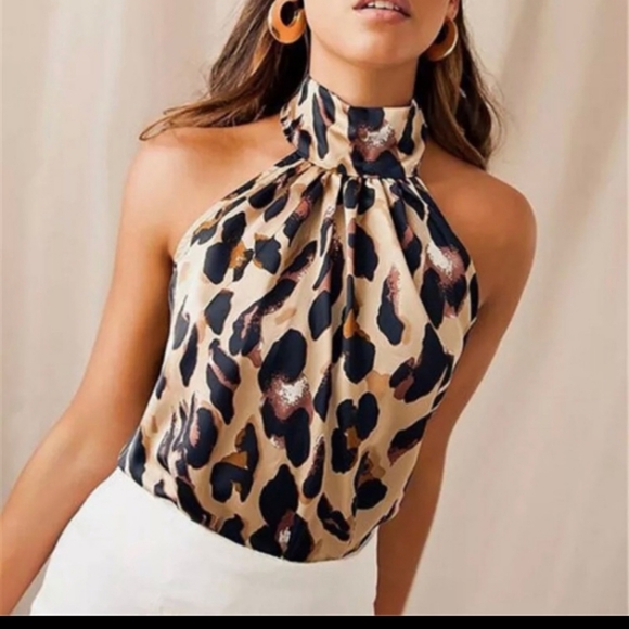 Tops - Hirigin Womens Sexy Leopard Print Halter Neck Slee